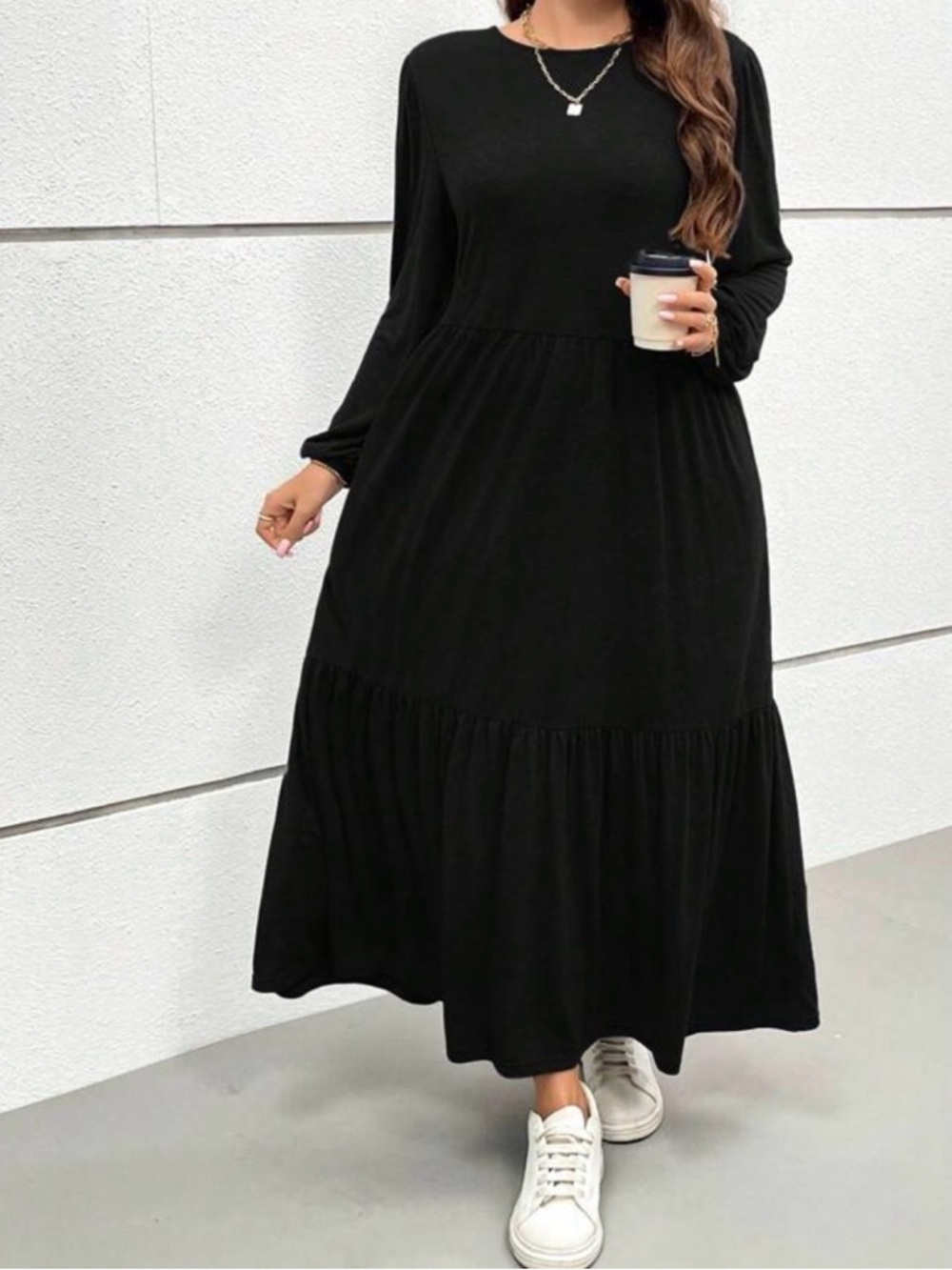 KLWClLIFF Classic Black Tied Long Sleeve Maxi Dress Sz M Women